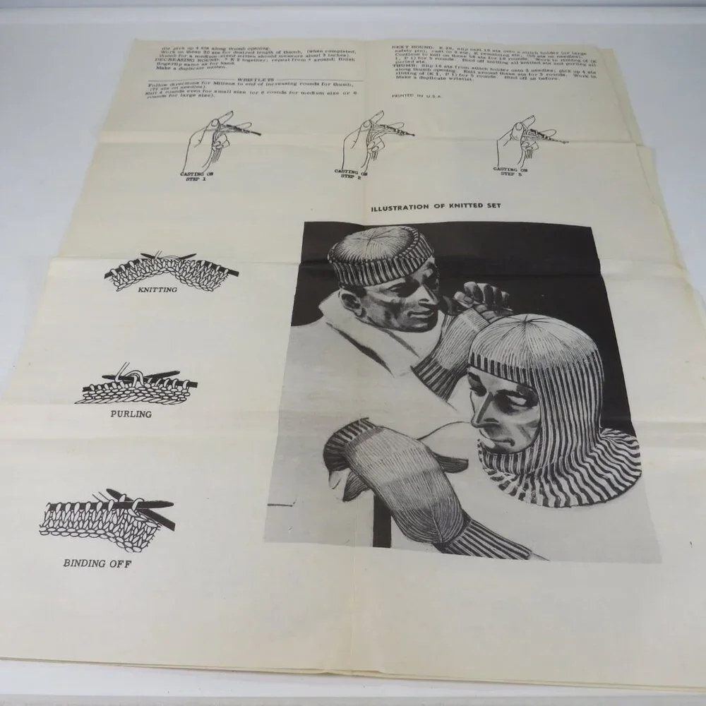 Design 7140 Knitting Instructions Men's Hat, Stocking Cap, Mittens